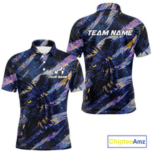 Load image into Gallery viewer, Blue and Purple watercolor Tiger Bowling Polo, Quarter Zip Shirt For Men Custom bowling Team outfit NQS11308