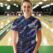 Load image into Gallery viewer, Blue and Purple watercolor Tiger Bowling Polo, Quarter Zip Shirt For Women Custom bowling Team outfit NQS11308