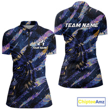 Load image into Gallery viewer, Blue and Purple watercolor Tiger Bowling Polo, Quarter Zip Shirt For Women Custom bowling Team outfit NQS11308