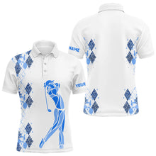 Load image into Gallery viewer, Blue Leopard argyle pattern white Men golf polo shirts custom golf wear for men, unique golf gifts NQS9736