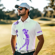 Load image into Gallery viewer, Purple Leopard argyle pattern matching golf shirt for couples custom his and hers matching golf outfit NQS9737