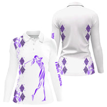 Load image into Gallery viewer, Purple Leopard argyle pattern white Women golf polo shirt custom golf wear for women, unique golf gift NQS9737