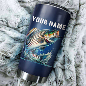 1PC Striped Bass Fishing Custom Name Blue Striper Stainless Steel Fishing Tumbler Cup NQS1863