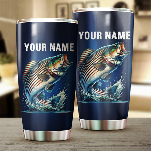 1PC Striped Bass Fishing Custom Name Blue Striper Stainless Steel Fishing Tumbler Cup NQS1863