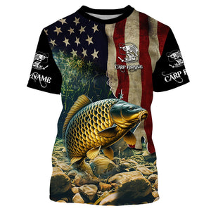 Carp Fishing 3D American Flag Patriotic Customize name UV Protection Fishing shirts NQS499