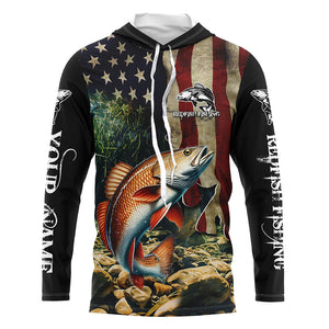 Red drum fishing 3D American Flag Patriotic Customize name UV Protection Long Sleeve Fishing apparel NQS501