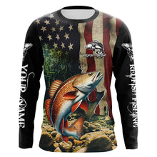 Load image into Gallery viewer, Red drum fishing 3D American Flag Patriotic Customize name UV Protection Long Sleeve Fishing apparel NQS501