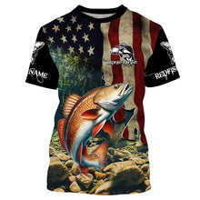 Load image into Gallery viewer, Red drum fishing 3D American Flag Patriotic Customize name UV Protection Long Sleeve Fishing apparel NQS501