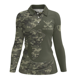 Green Camo Women Golf Polo Shirts Custom golf attire for ladies, personalized golfer gifts NQS8537