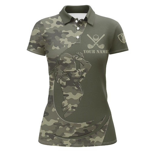 Green Camo Women Golf Polo Shirts Custom golf attire for ladies, personalized golfer gifts NQS8537