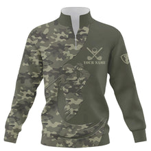 Load image into Gallery viewer, Green Camo Quarter zip golf sweatshirt Custom golf sweater for men women, personalized golfer gifts NQS8537