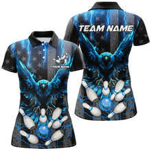 Load image into Gallery viewer, Black American flag Women bowling shirts Custom blue lightning thunder Eagle Bowling Team Jerseys NQS8540