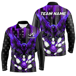 Black American flag Mens bowling shirts Custom purple lightning thunder Eagle Bowling Team Jerseys NQS8541