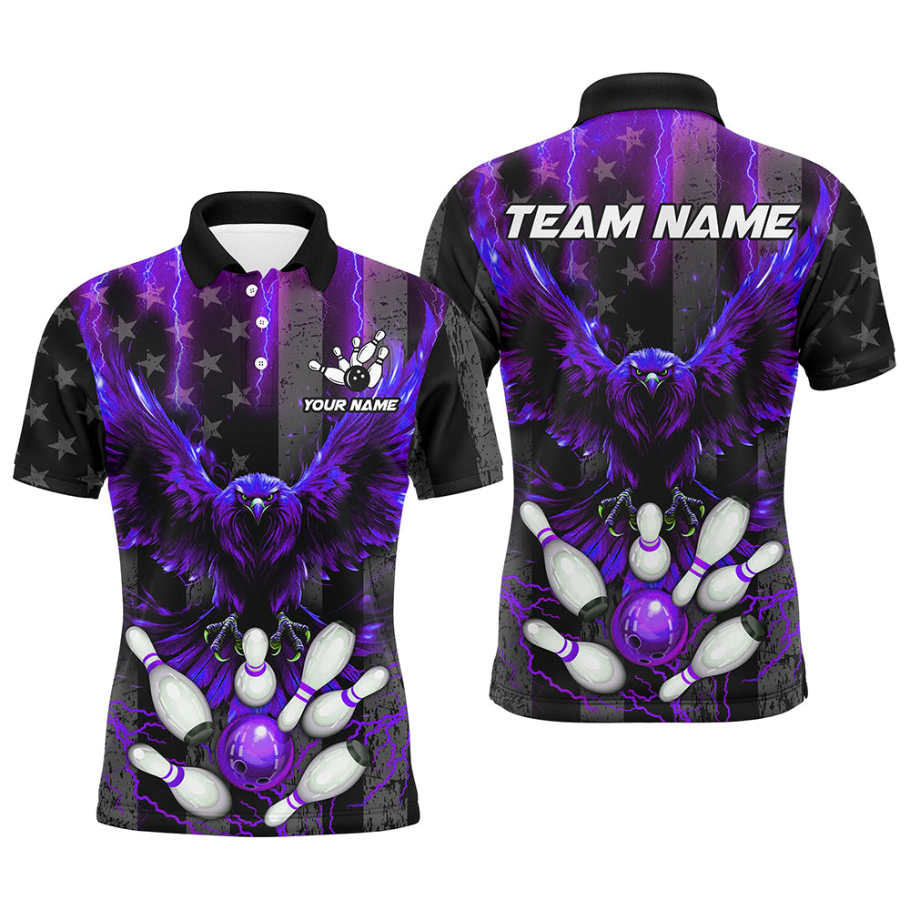 Black American flag Mens bowling shirts Custom purple lightning thunder Eagle Bowling Team Jerseys NQS8541