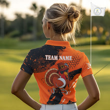 Load image into Gallery viewer, Black &amp; Orange Turkey golf Women golf polo shirts custom Thanksgiving golf shirt, ladies golf attire NQS10722