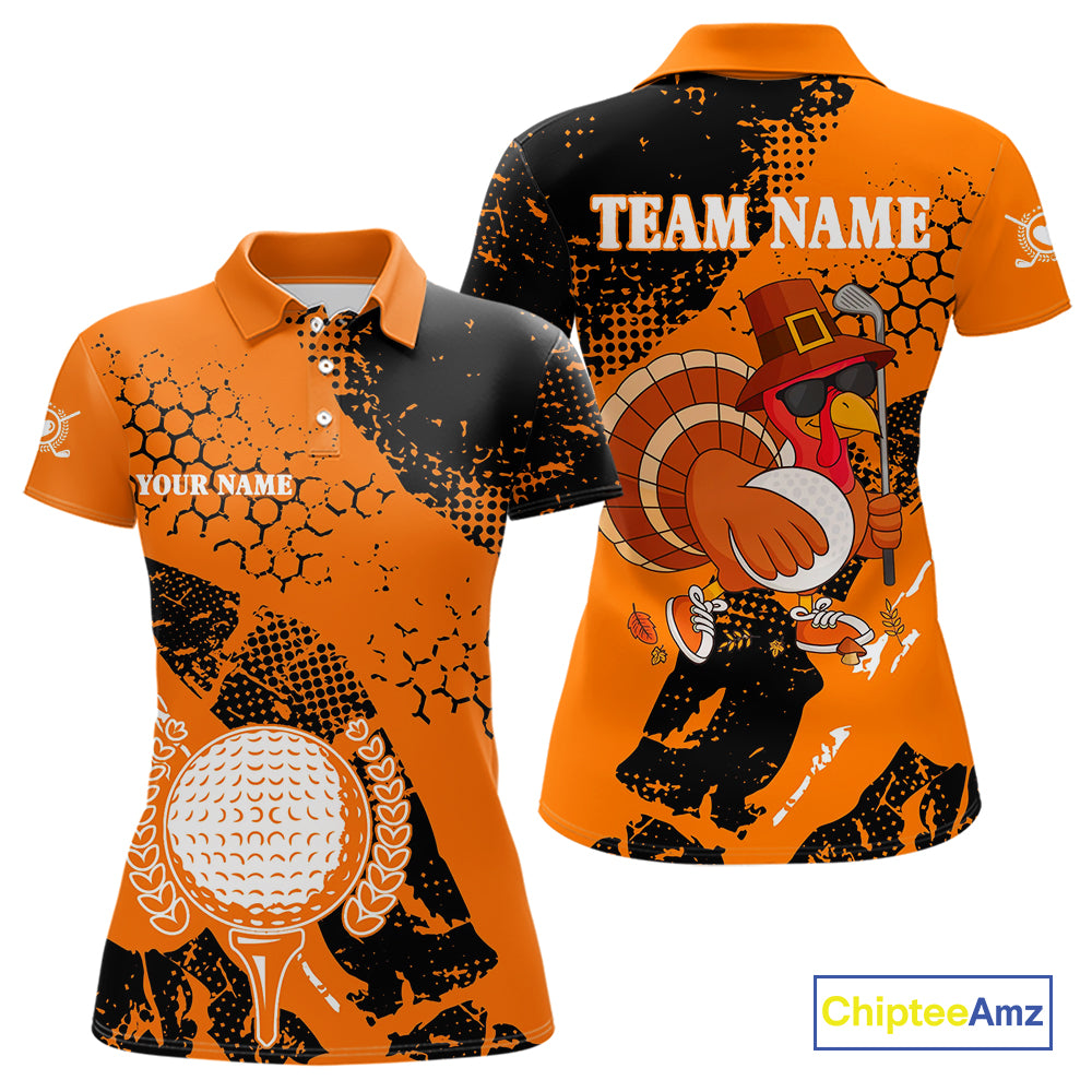 Black & Orange Turkey golf Women golf polo shirts custom Thanksgiving golf shirt, ladies golf attire NQS10722