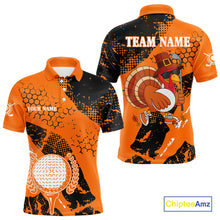 Load image into Gallery viewer, Black &amp; Orange Turkey golf Mens golf polo shirts custom Thanksgiving golf shirt, Men&#39;s golf attire NQS10722
