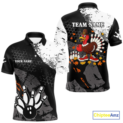 Black and white Mens bowling shirts Custom retro Turkey bowling Thanksgiving bowling team jersey NQS10723