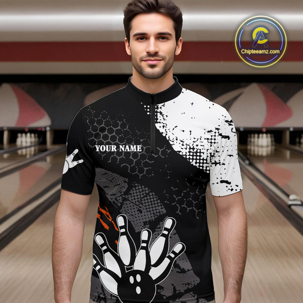 Black and white Mens bowling shirts Custom retro Turkey bowling Thanksgiving bowling team jersey NQS10723