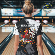 Load image into Gallery viewer, Black and white Women bowling shirts Custom retro Turkey bowling Thanksgiving bowling team jersey NQS10723
