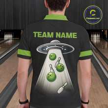 Load image into Gallery viewer, Black and Green ufo alien Retro Bowling Polo, Quarter Zip Shirts for men Custom Bowling Team Jersey NQS10727