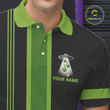 Load image into Gallery viewer, Black and Green ufo alien Retro Bowling Polo, Quarter Zip Shirts for men Custom Bowling Team Jersey NQS10727