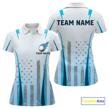Load image into Gallery viewer, Blue American Flag Golf Polo Shirts For Women custom ladies&#39;s patriotic golf shirts, best golf gifts NQS10934