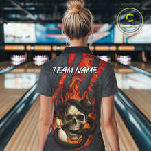 Load image into Gallery viewer, Red Flame Skull Snake Bowling Polo, Quarter Zip Shirts for Women Custom Team Bowling Jersey NQS10937