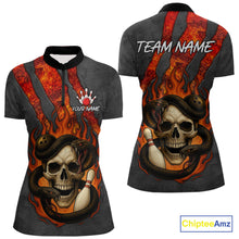 Load image into Gallery viewer, Red Flame Skull Snake Bowling Polo, Quarter Zip Shirts for Women Custom Team Bowling Jersey NQS10937