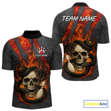 Load image into Gallery viewer, Red Flame Skull Snake Bowling Polo, Quarter Zip Shirts for Men Custom Team Bowling Jersey NQS10937