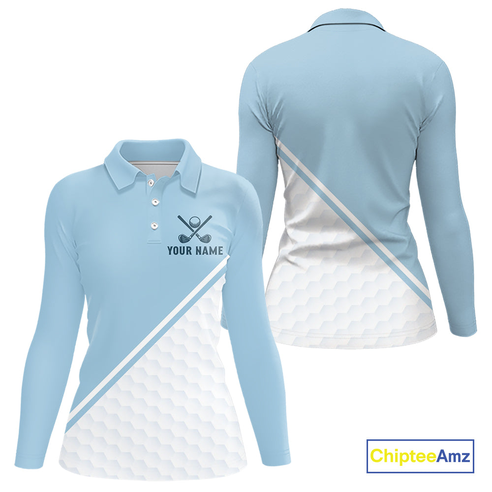 Light Blue and White Golf polo golf shirt for Women Custom ladies's golf outfit, unique golf gifts NQS11112