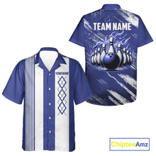 Load image into Gallery viewer, Blue and White Argyle Flame Bowling Hawaiian Shirt Custom bowling team jerseys NQS11312