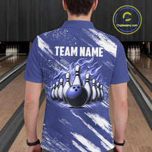 Load image into Gallery viewer, Blue and White Argyle Flame bowling Men Polo, 1/4 Quarter Zip Shirts Custom bowling team jerseys NQS11312