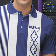 Load image into Gallery viewer, Blue and White Argyle Flame bowling Men Polo, 1/4 Quarter Zip Shirts Custom bowling team jerseys NQS11312