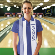 Load image into Gallery viewer, Blue and White Argyle Flame bowling Women Polo, 1/4 Quarter Zip Shirts Custom bowling team jerseys NQS11312