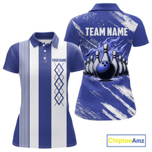 Load image into Gallery viewer, Blue and White Argyle Flame bowling Women Polo, 1/4 Quarter Zip Shirts Custom bowling team jerseys NQS11312