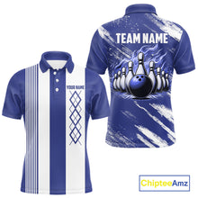 Load image into Gallery viewer, Blue and White Argyle Flame bowling Men Polo, 1/4 Quarter Zip Shirts Custom bowling team jerseys NQS11312