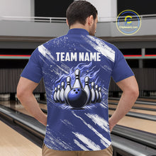 Load image into Gallery viewer, Blue and White Argyle Flame bowling Men Polo, 1/4 Quarter Zip Shirts Custom bowling team jerseys NQS11312