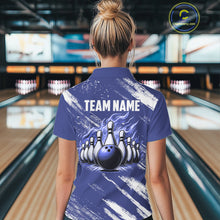 Load image into Gallery viewer, Blue and White Argyle Flame bowling Women Polo, 1/4 Quarter Zip Shirts Custom bowling team jerseys NQS11312