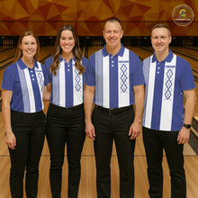 Load image into Gallery viewer, Blue and White Argyle Flame bowling Men Polo, 1/4 Quarter Zip Shirts Custom bowling team jerseys NQS11312