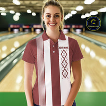Load image into Gallery viewer, Red and White retro Argyle Flame bowling Women Polo, 1/4 Quarter Zip Shirt Custom bowling team jersey NQS11313