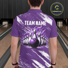 Load image into Gallery viewer, Purple &amp; White retro Argyle Flame bowling Men Polo, 1/4 Quarter Zip Shirts Custom bowling team jersey NQS11314