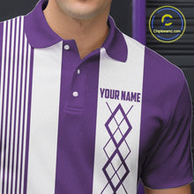 Load image into Gallery viewer, Purple &amp; White retro Argyle Flame bowling Men Polo, 1/4 Quarter Zip Shirts Custom bowling team jersey NQS11314