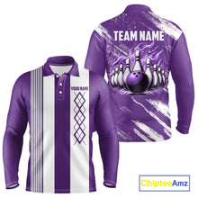 Load image into Gallery viewer, Purple &amp; White retro Argyle Flame bowling Men Polo, 1/4 Quarter Zip Shirts Custom bowling team jersey NQS11314