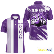 Load image into Gallery viewer, Purple &amp; White retro Argyle Flame bowling Men Polo, 1/4 Quarter Zip Shirts Custom bowling team jersey NQS11314