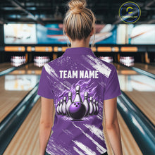 Load image into Gallery viewer, Purple &amp; White retro Argyle Flame bowling Women Polo, 1/4 Zip Shirts Custom bowling team jersey NQS11314