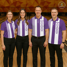 Load image into Gallery viewer, Purple &amp; White retro Argyle Flame bowling Men Polo, 1/4 Quarter Zip Shirts Custom bowling team jersey NQS11314