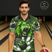 Load image into Gallery viewer, Green Camo Lion roar Bowling Hawaiian Shirt Custom Lion Bowling Team button up shirts NQS11524