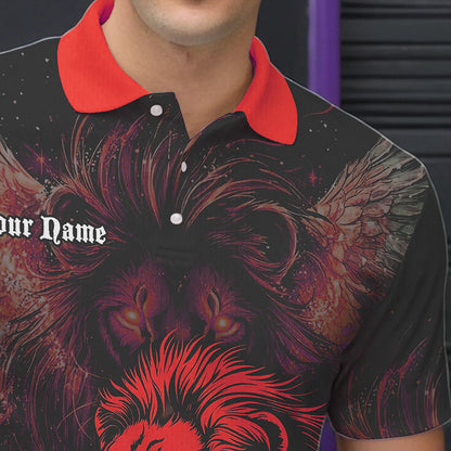 Black and Red Lion Bowling Polo, Quarter Zip Shirts For Men Custom Team Lion Bowling Jerseys NQS9598