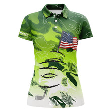 Load image into Gallery viewer, Personalized green camo golf polos shirt for women American flag 4th July custom gifts for golf lovers NQS5549